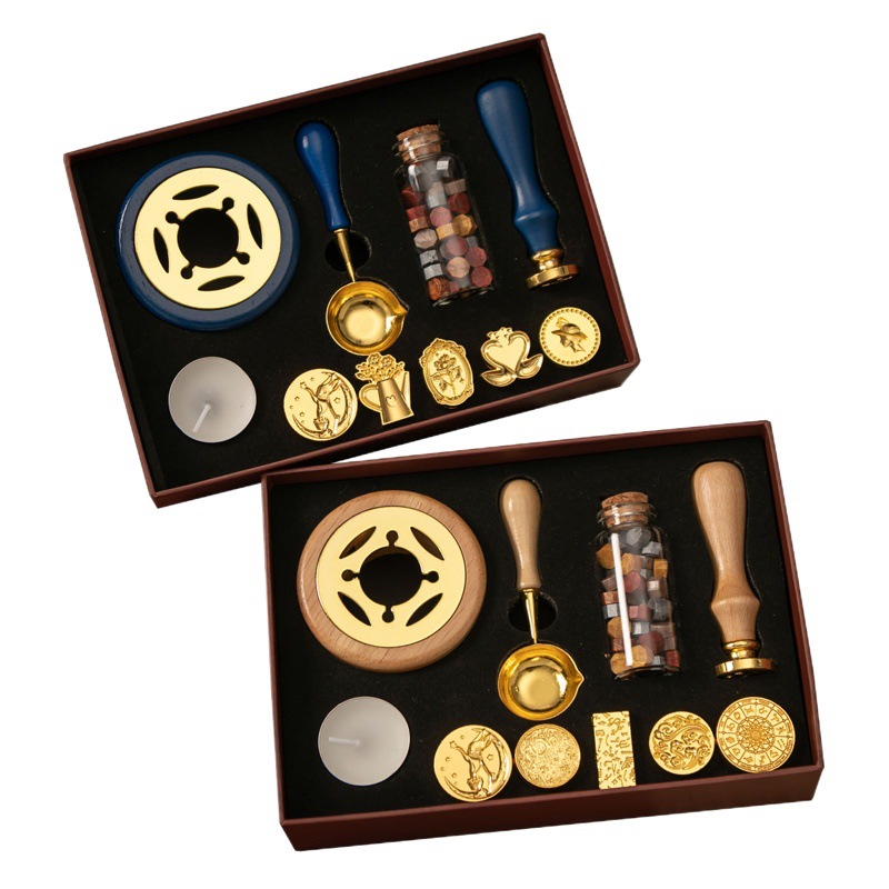 Fire Paint Seal Set Retro Elk Gift Box Fire Paint Stove Seal Small Round Wax Set Wooden Handle Fire Paint Set