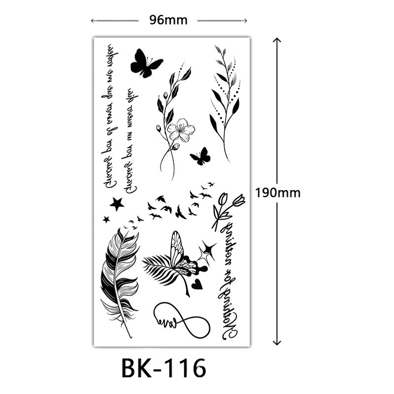 Cross-Border Supply of Sketch Flower Tattoo Stickers, Sketch Tattoo Stickers, Rose Flower Black and White Flower Tattoo