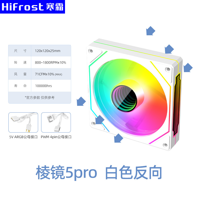 Picture of Prism 4Th Generation Pro Cooling Fan 12cm Computer Pwm Temperature Control 5V3 Pin Argb White Forward and Reverse Chassis Fan
