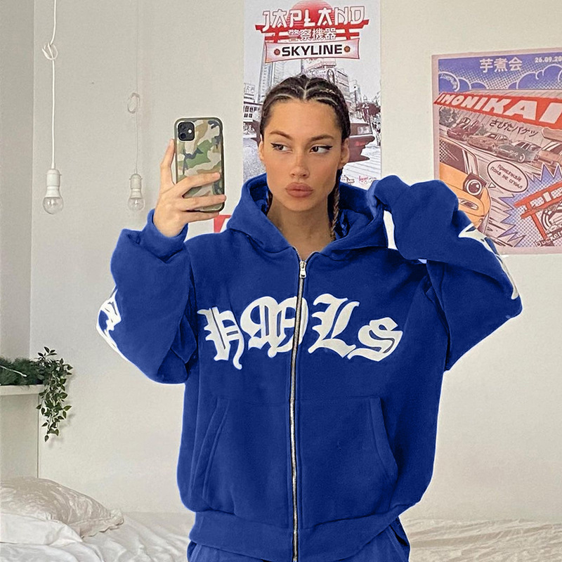 Picture of 2023 Europe and the United States cross-border AliExpress new ladies street hoodie foam zipper Europe and the United States hooded sweater