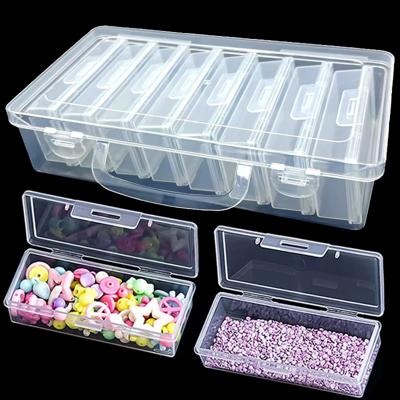 8 Large Check Transparent Plastic Storage Box Jewelry Diamond Storage Tools Nail Art Decoration Storage Box