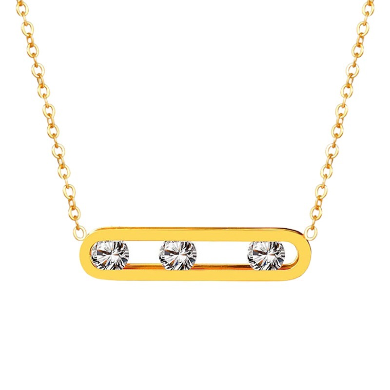 South Korea New Oval Geometric Frame European and American Zircon Titanium Steel Necklace Women's Niche High-end Light Luxury Clavicle Chain Internet Celebrity