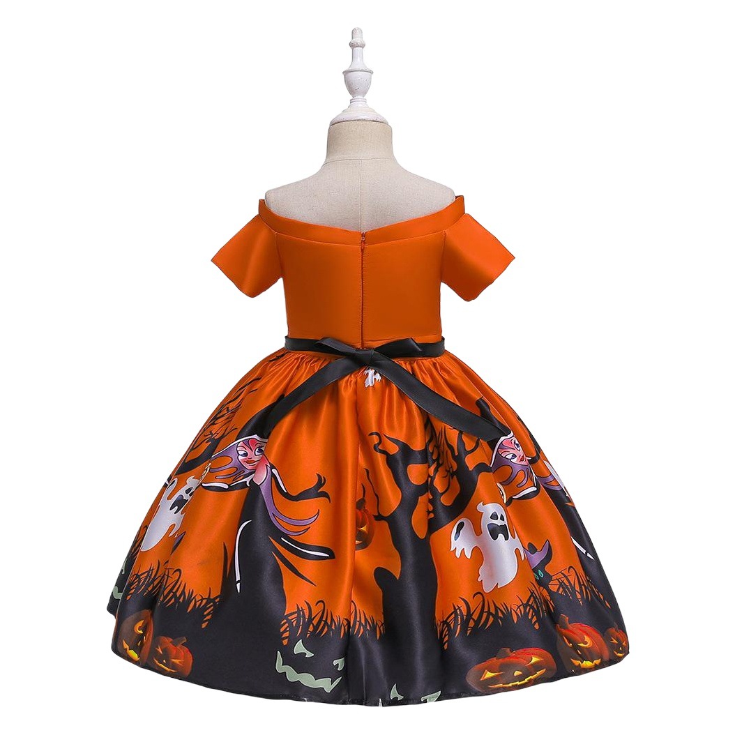 Halloween Dress Girl Party Pumpkin Lace Witch Print Cosplay Princess dress Flower Dress