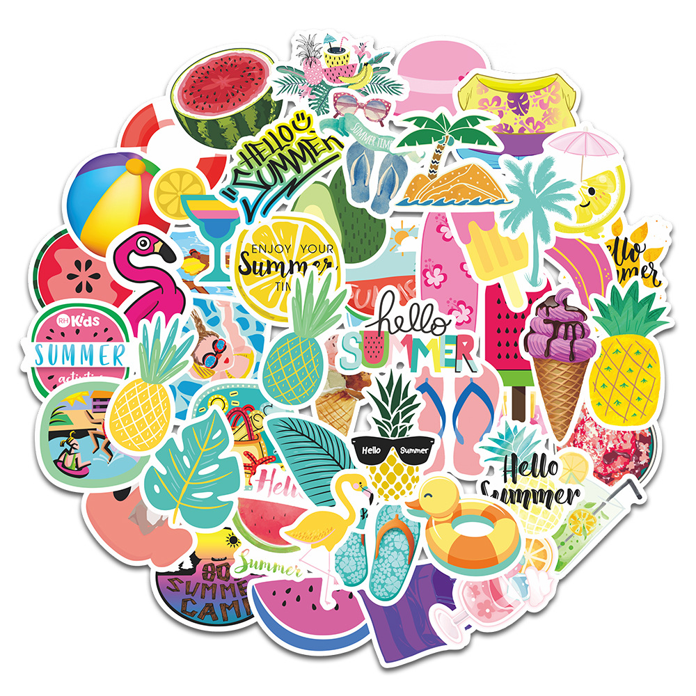 ins summer fresh diary journal stickers graffiti cute colorful girl heart mobile phone waterproof stickers 50 pieces