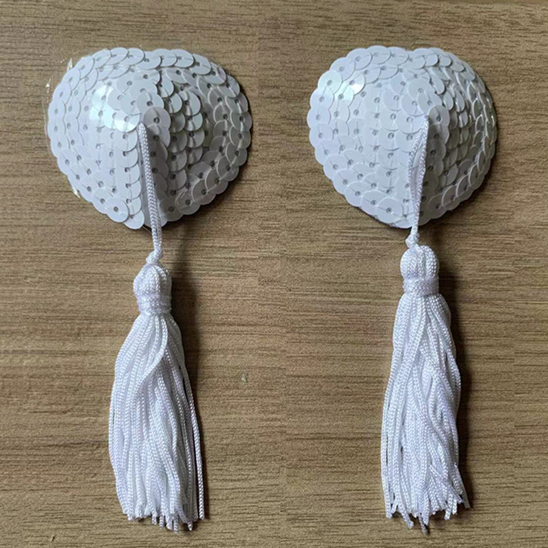 Picture of Sexy lingerie accessories heart-shaped chest stickers silicone bra tassel heart-shaped sequins sexy breast stickers wholesale 5032