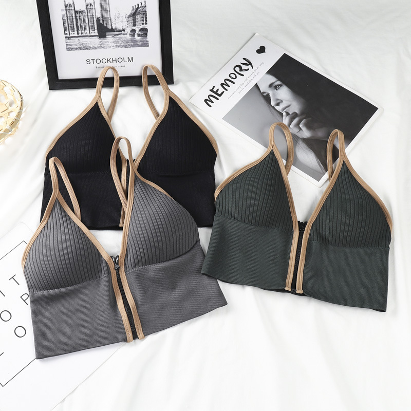 Picture of Designed Small Breast Push-Up Deep V Zipper Camisole Women's Inner Wear Breast Pads Beautiful Back Wrapped Chest Outer Wear Bottoming Top