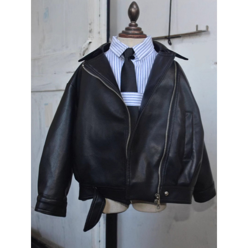 Picture of Boys' Leather Jacket 2024 Autumn Children's Korean Loose Top Long-sleeved Motorcycle Jacket Leather Fashionable Cool and Handsome