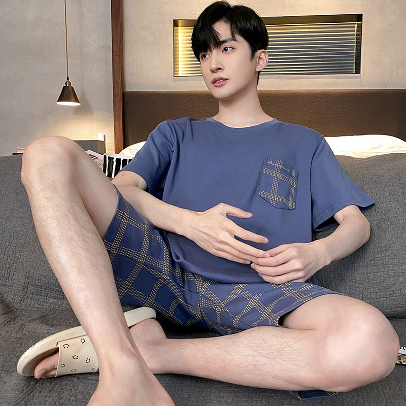 Men's Pajamas Casual Summer Comfortable Simple Short-sleeved plus size Men's Youth Home Wear Outer Wearing New Style suit