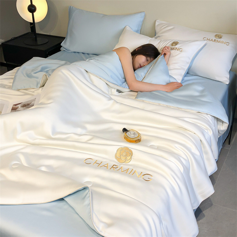 Picture of Class a Washed Ice Silk Summer Quilt Four-Piece Set of Summer Cool Quilt That Can Sleep Naked, Embroidered Air-Conditioned Quilt, Cool Silk Summer Thin Quilt
