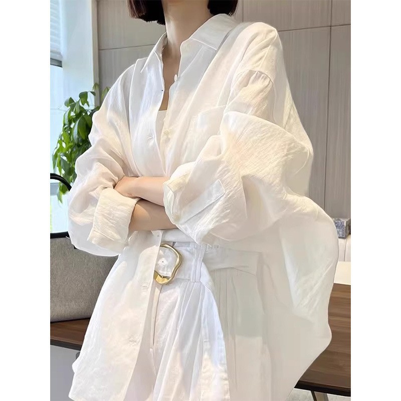 White Shirt Women's 2024 New Spring and Summer French Elegant Loose Small Shirt Shirt Sunscreen Cardigan Long Sleeve Top