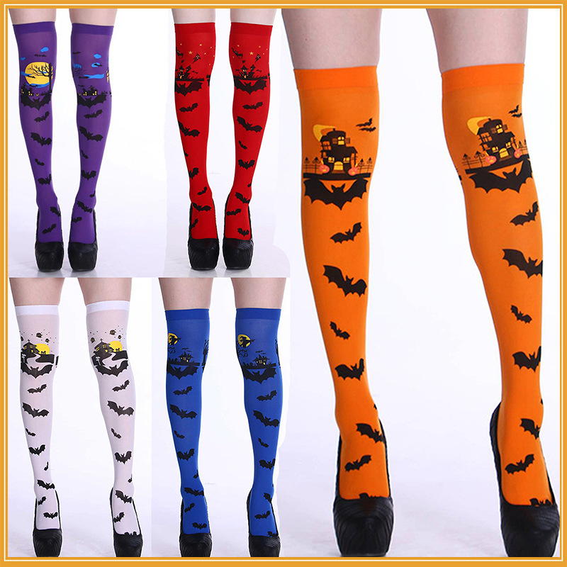 New halloween socks printed color grimace bat long tube knee socks JK girls Cos ghost festival stockings