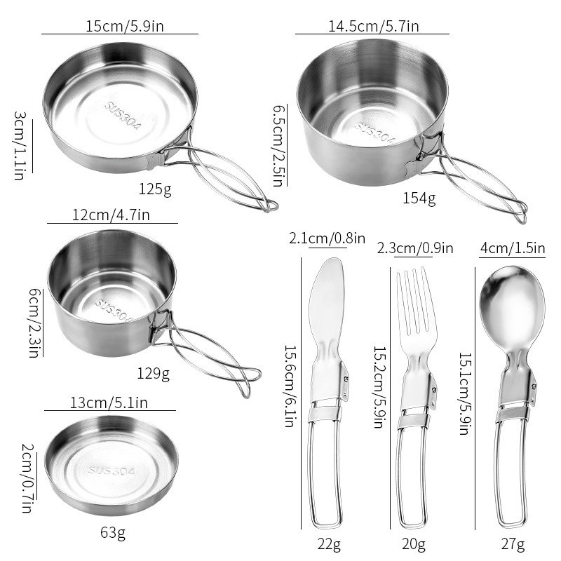 Picture of 304 Stainless Steel Camping Cookware Picnic Portable Multifunctional Storage Set Pot Cookware Set Outdoor Folding Tableware
