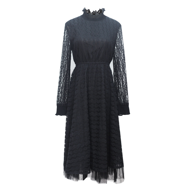 Picture of European and American plus size brand small black dress 2022spring and autumn new style fat sister long sleeve lace casual dress