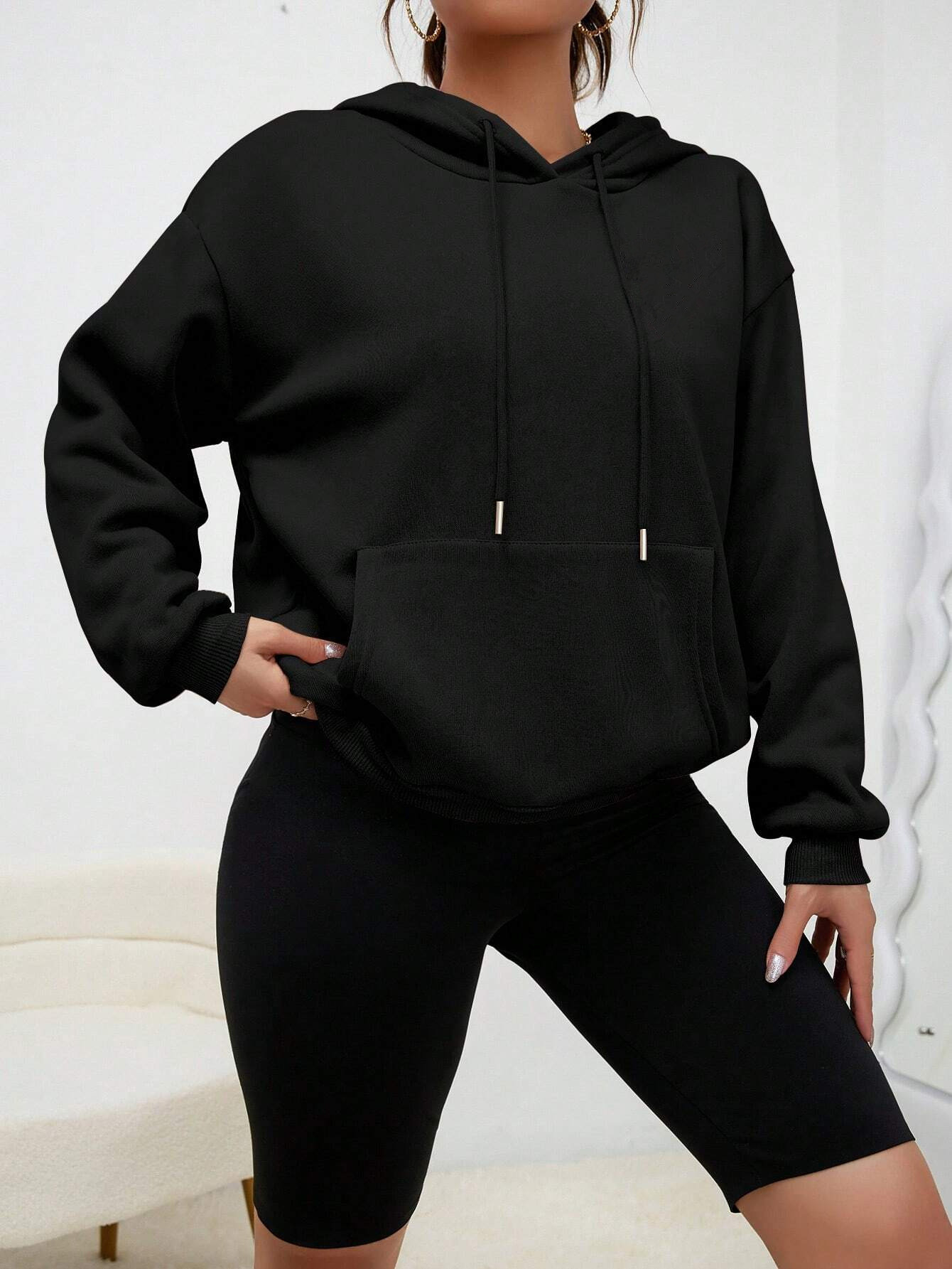 Amazon wish Europe and the United States cross-border foreign trade independent station 2024 autumn and winter new fleece-lined loose hooded women