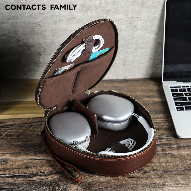 Picture of Suitable for Apple Airpodsmax Head-Mounted Wireless Headphone Bag Genuine Leather Satchel Headphone Cosmetics Bag Drop Shipping