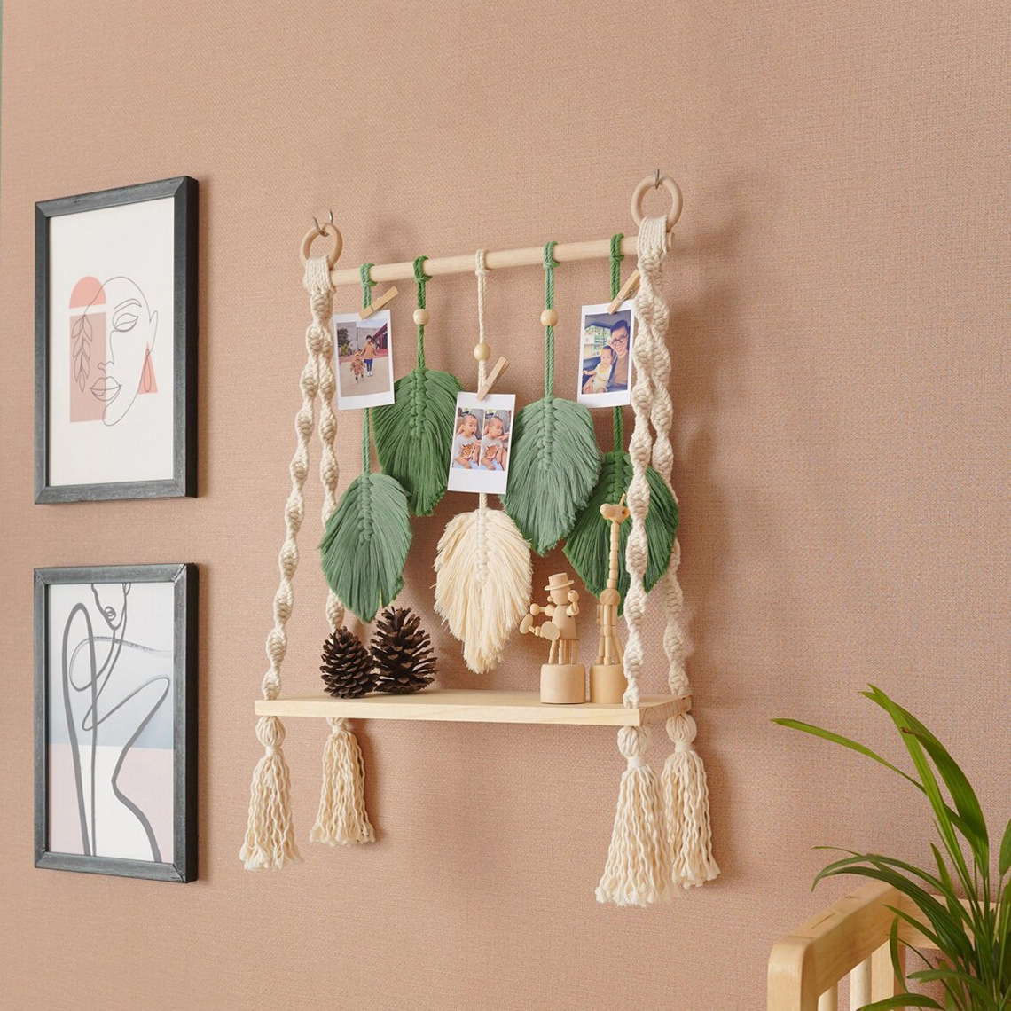 Foreign trade new supply Nordic style wall decoration shelf hand woven leaf tapestry room wall hanging