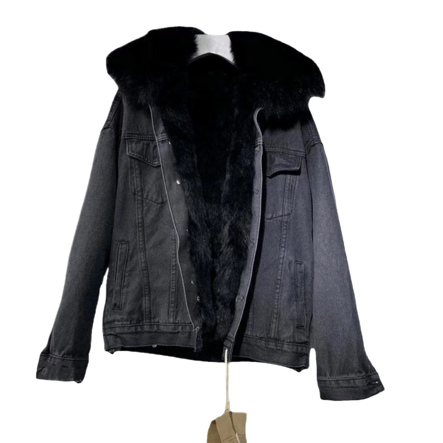 Picture of Large Fur Collar Denim Jacket Women's Cotton Outwear 2025 Autumn and Winter New Korean Style Loose Velvet Thickeneded Cotton Outwear for Women