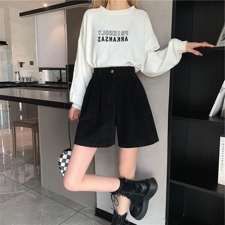 Boot Pants Wear Small Boots with Bottoming A- Shaped Pants Shorts Women's New Corduroy High Waist Slimming for Autumn and Winter