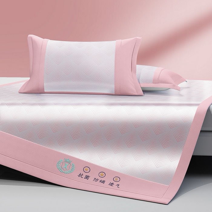 Picture of Class A antibacterial summer ice silk mat three-piece set machine washable folding summer air conditioning ice silk mat bed hat soft mat