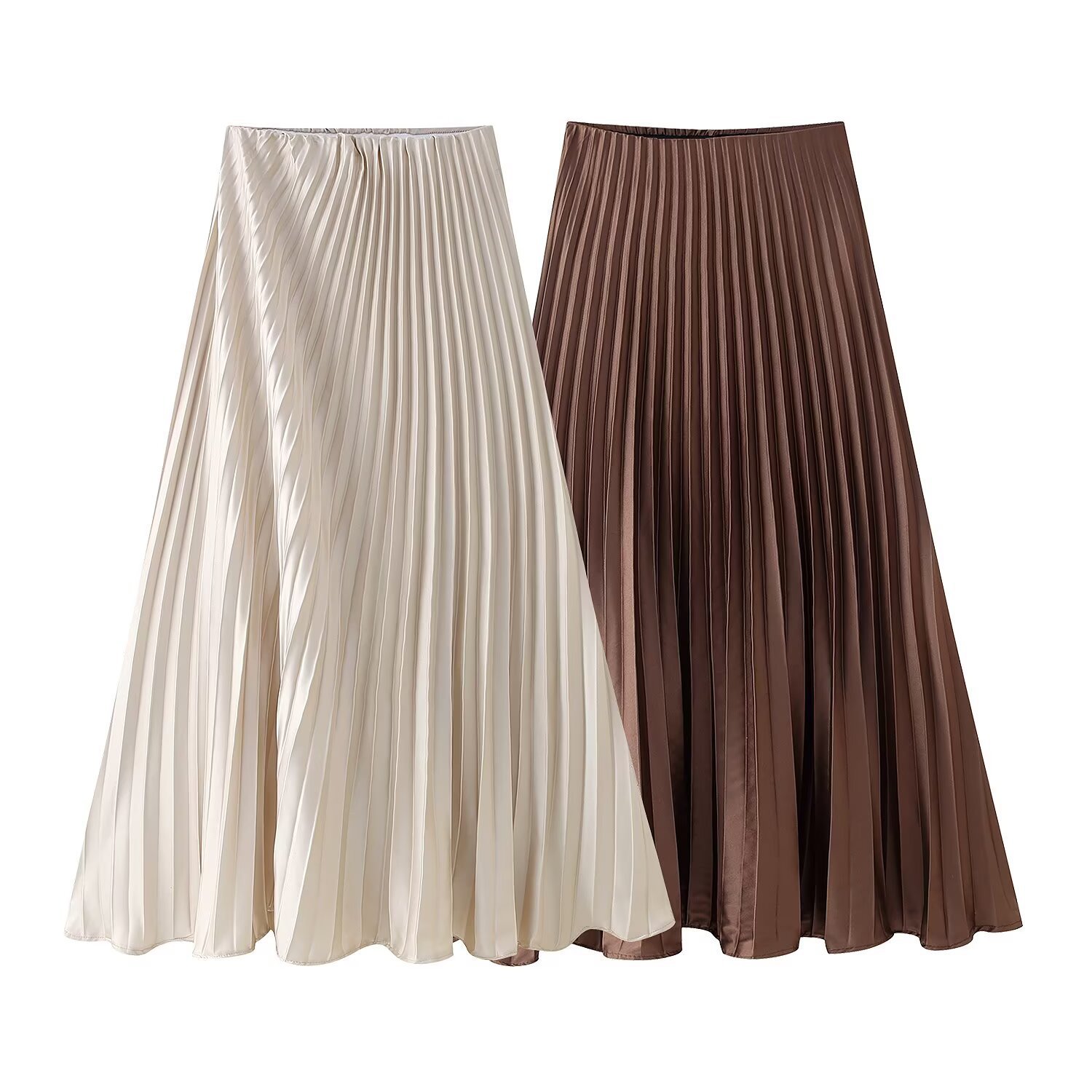 Za Cross-Border Women's Clothing Wholesale European and American Style Spring and Summer New Silk Satin Texture Pleated Mid-Length Skirt 3067401