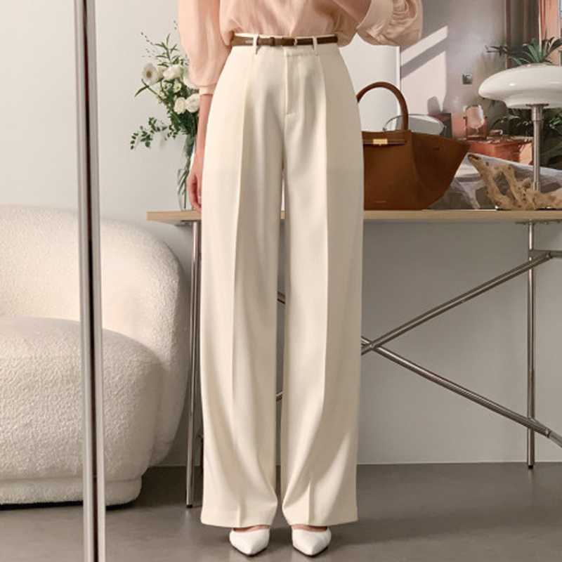 Picture of Simple, niche, commuting, versatile, high-waisted, slimming, double pockets, drape, straight-leg slacks, and suits