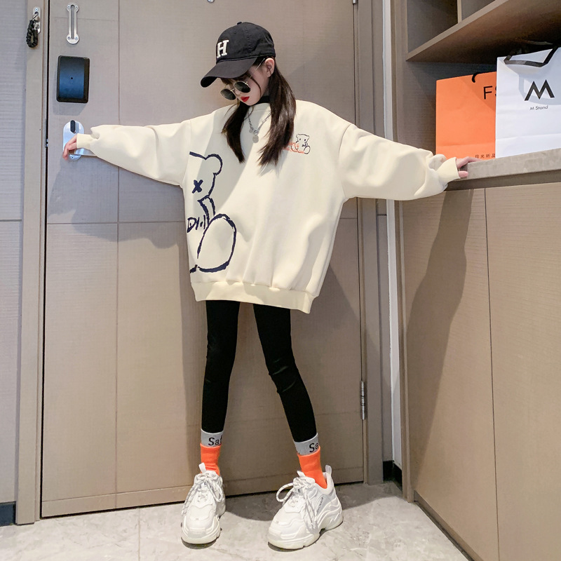 Girls' Spring and Autumn Sweatshirt 2024 New Large Children's Spring Long Western Style Children's Spring Loose Trendy Top