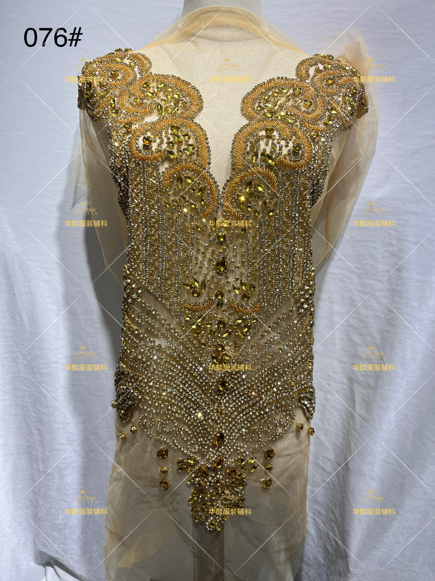 Picture of Hot Selling 18-Color Rhinestone Beading Xiuhe Clothing Applique Mesh Embroider Evening Dress Cutting Patch Cross-Border Wedding Accessories