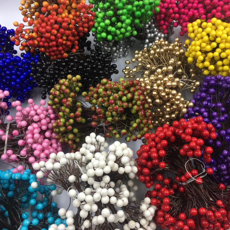 8mm Double-Headed Fruit Simulated Berry Christmas Fortune Fruit Dead Branches Rattan Garland Wedding Candy Box Production Materials