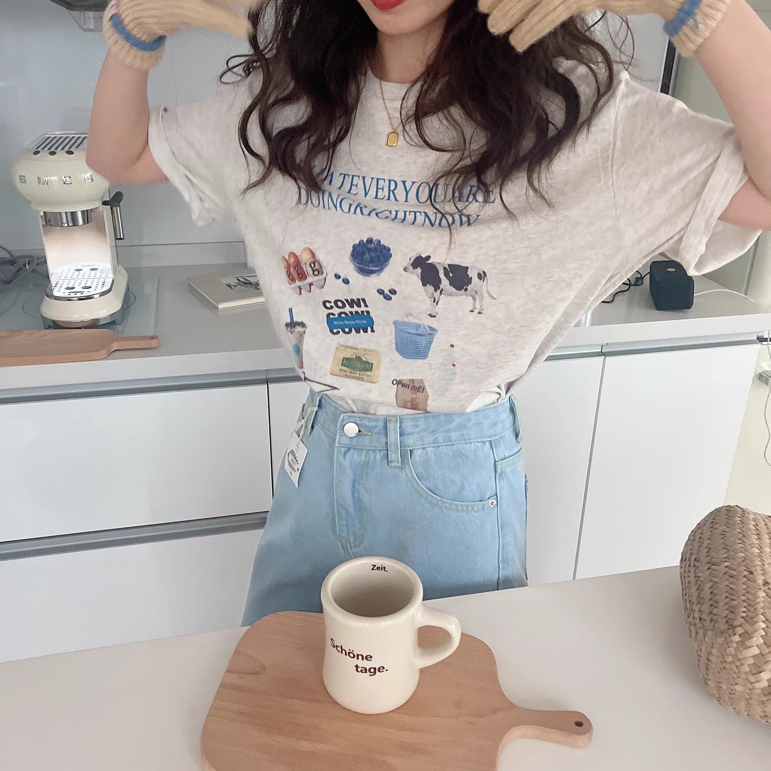 Soft Waxy Modal 2024 Summer New Cartoon Cartoon Letter Stylist Age-reducing Loose Short-sleeved T-shirt Women's Korean-style Trendy