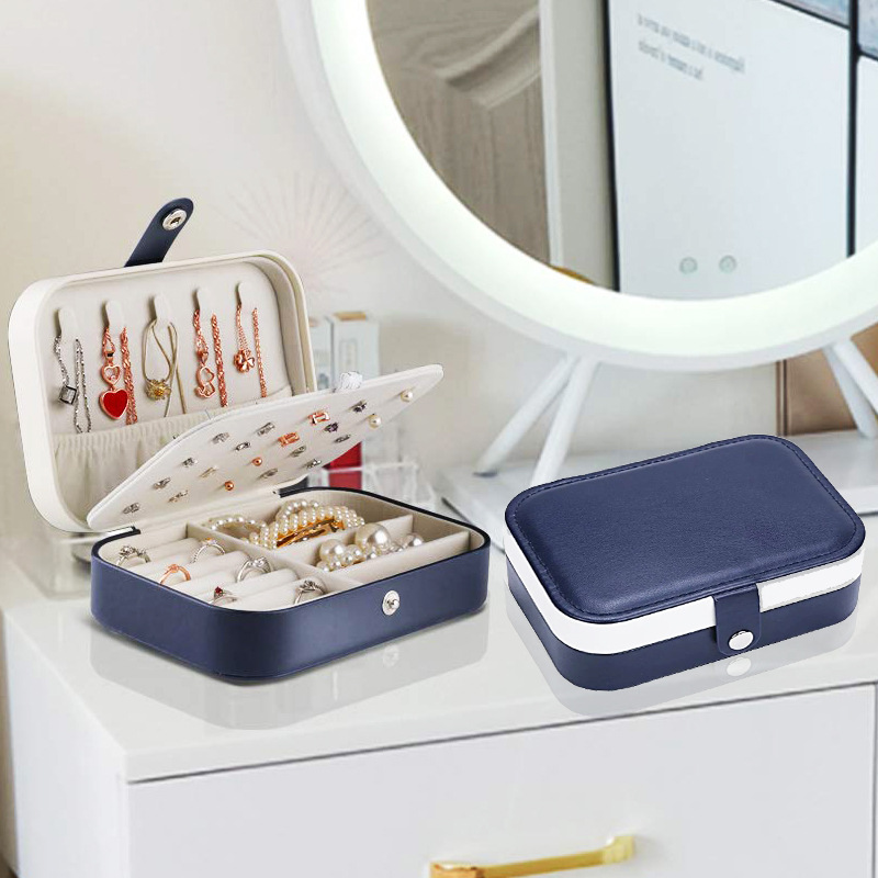 Cross-border new PU leather jewelry box travel portable jewelry ring earrings earrings earrings storage box wholesale