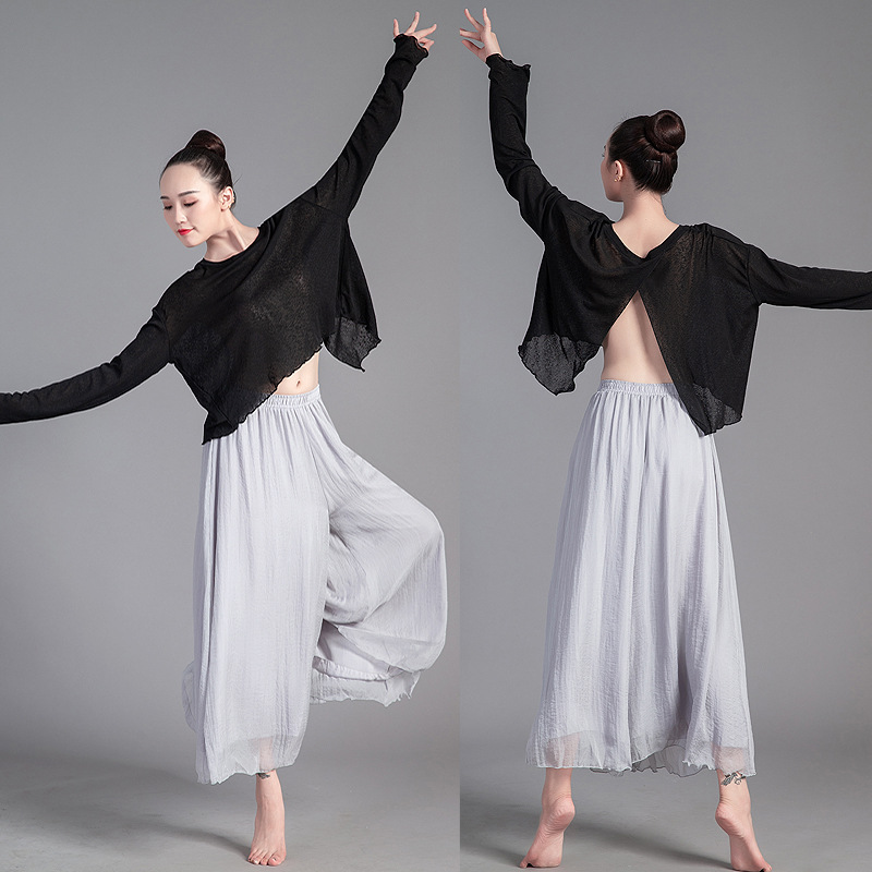 Split sexy backless modern dance practice clothes performance clothes ballet blouse Latin jazz classical dance clothes plus size