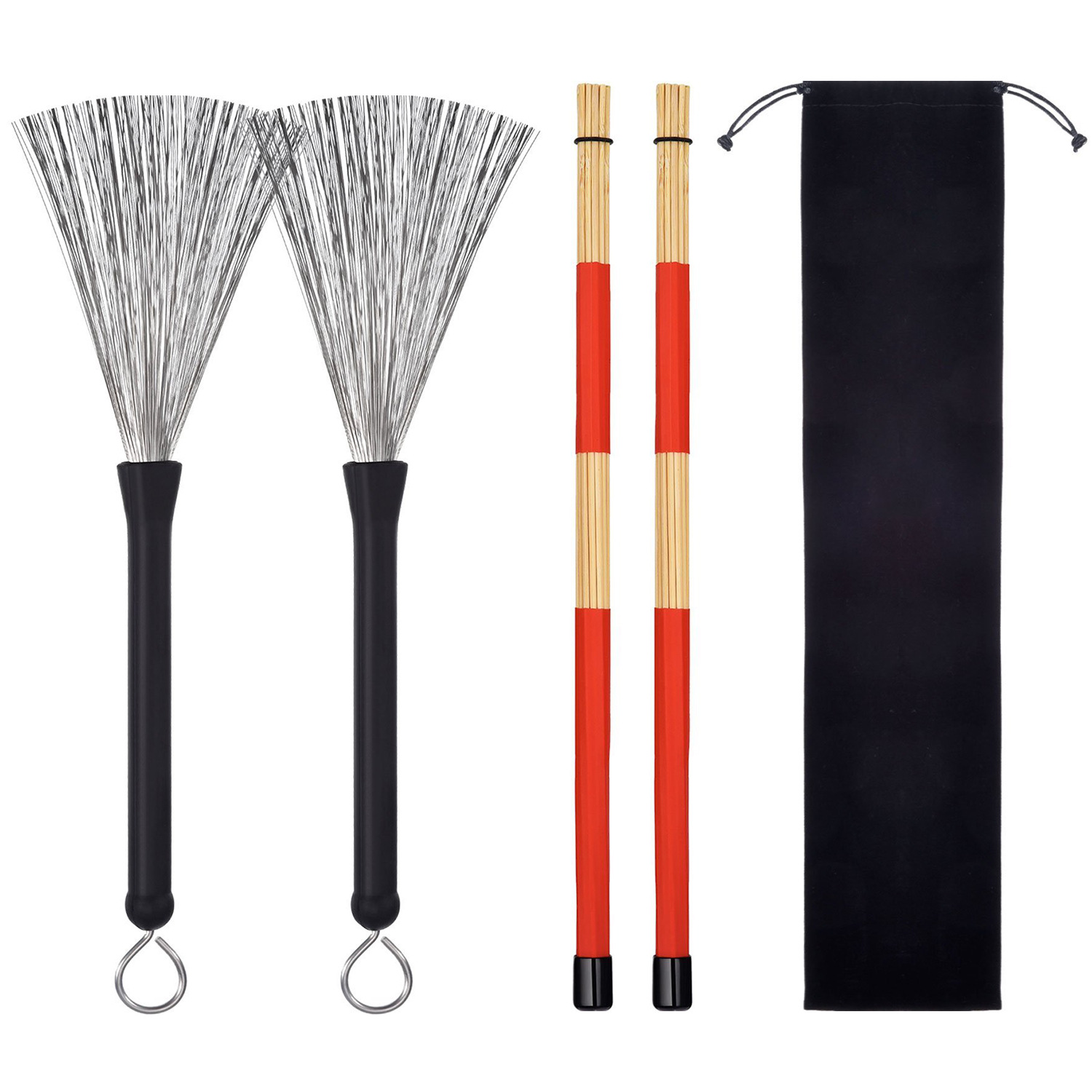 Direct selling steel wire drum brush bundle bamboo stick drum stick set drum jazz drum percussion instrument accessories set drum brush