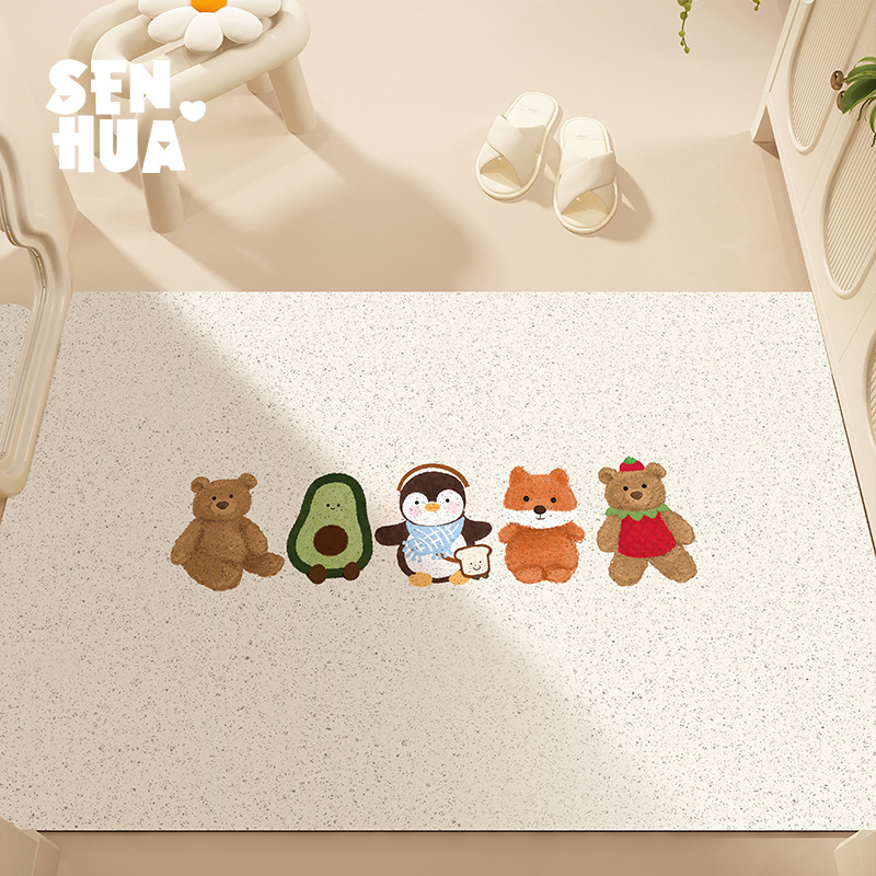 Picture of Entrance Floor Mat Healing Doll Silk Ring Entry Door Mat Cuttable Dust Removal Dirt Resistant Entrance Carpet Non-Slip Foot Mat