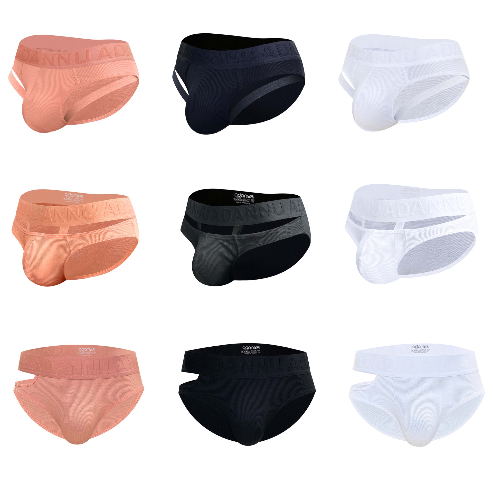 ADANNU new men's underwear hollow belt sexy breathable men's briefs youth concave-convex low waist underwear