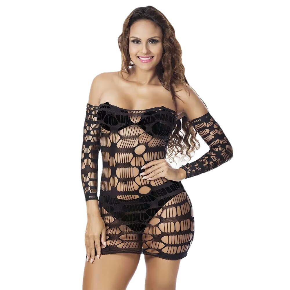 European and American sexy temptation hollow tube top with oversleeves sexy lingerie wholesale plus size nightclub women's short skirt hip skirt