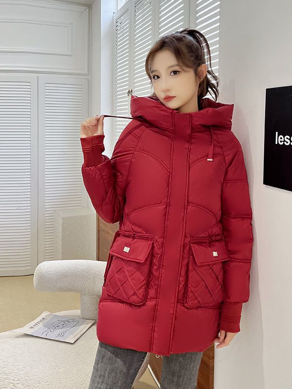 Picture of 2023 new hooded cotton-padded coat solid color warm thickened casual mid-length versatile college style elegant cotton-padded coat