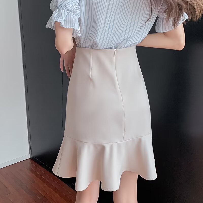 Irregular Ruffled Skirt Women's Summer 2024 New A- line Small Short Skirt Black High Waist Skirt
