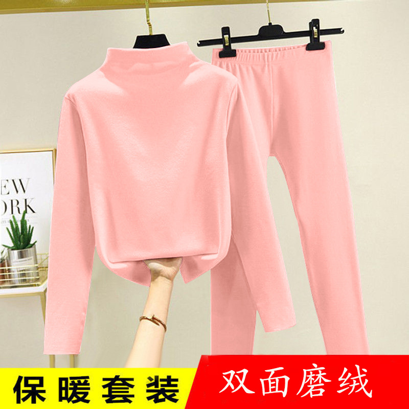 Picture of Warm Suit women's autumn and winter half turtleneck fleece-lined de thin undershirt underwear home wear autumn clothes long pants