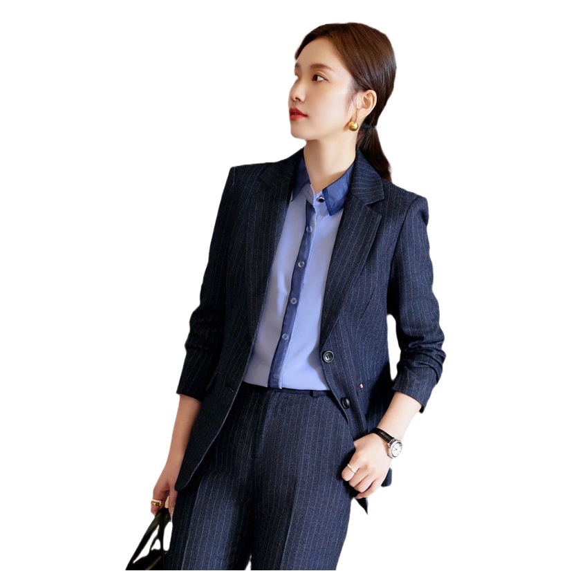 Business Dress Temperament Goddess Fan Striped Suit suit Korean Style Workplace Business Dress Suit Work Clothes Fashion