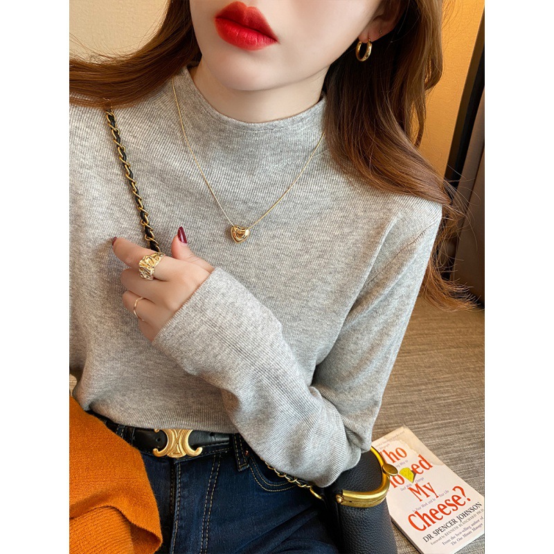 Half Turtleneck Bottoming Shirt, Feminine Inner Layer, Autumn and Winter New Wool Long-Sleeved Popular Knitted Knitwear, Slim Black Knitwear