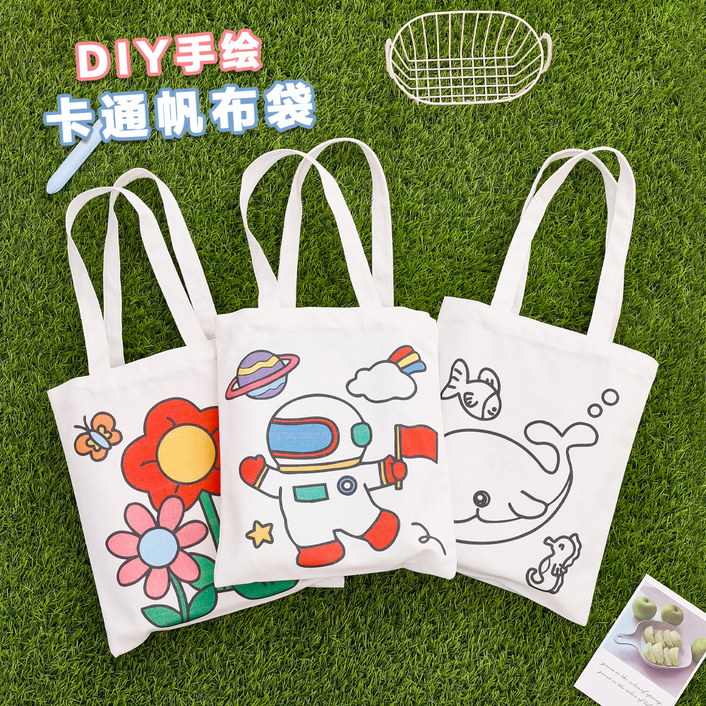 Cartoon DIY Canvas Bag Student Graffiti Tutoring Shoulder Handbag Large Capacity Storage Canvas Vest Bag