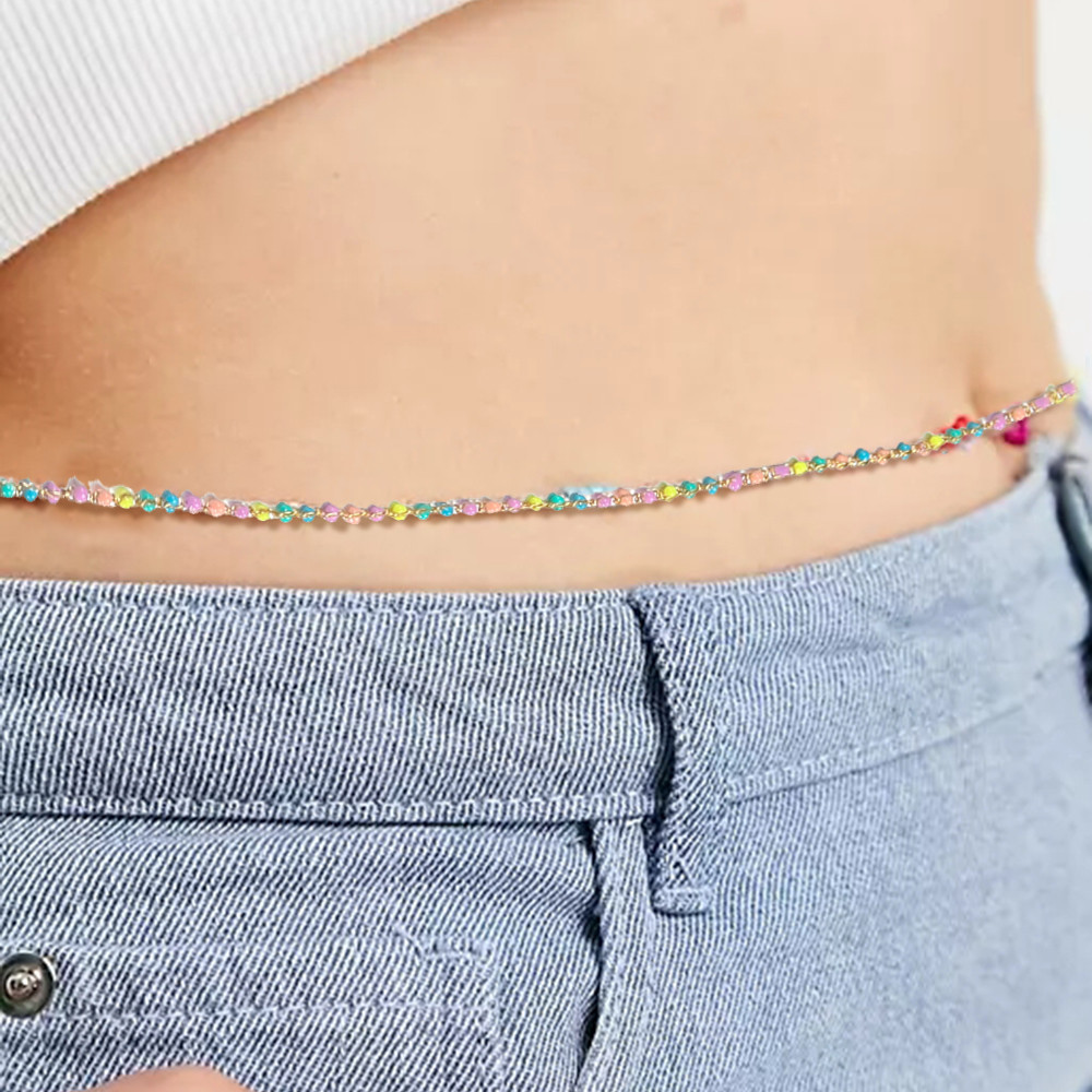 Bohemian beach chain summer fashion abdomen handmade colorful beads stainless steel waist chain body chain wholesale