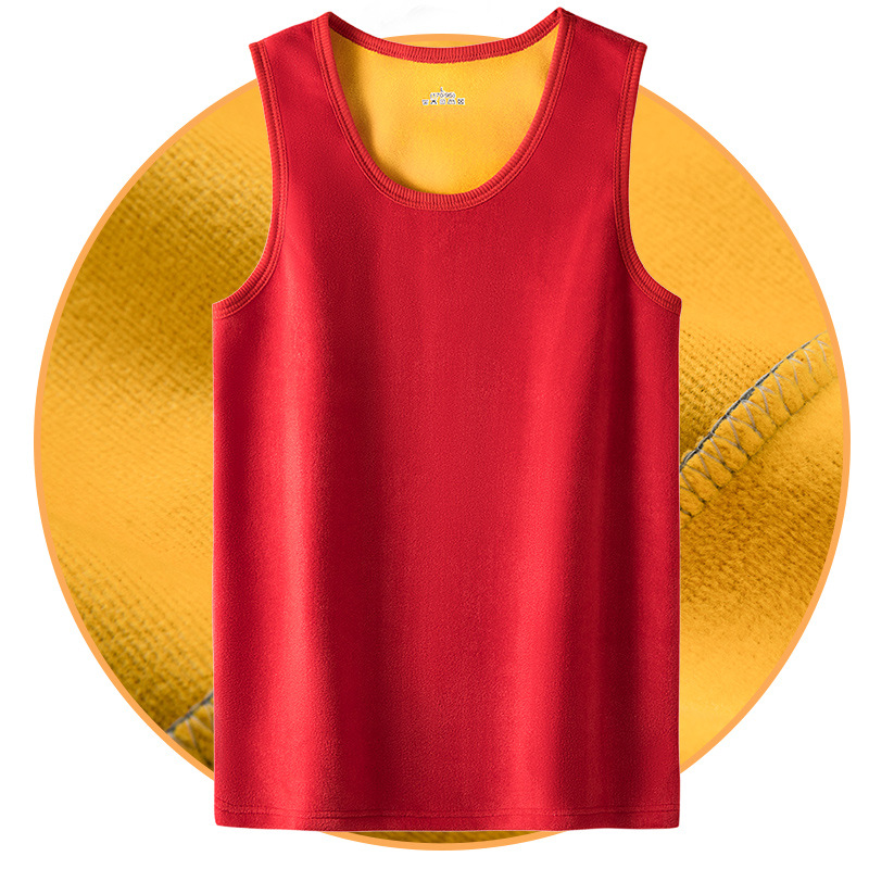 Picture of Men's gold velvet thermal vest fleece-lined thickened round neck bottoming underwear sleeveless autumn and winter inner vest