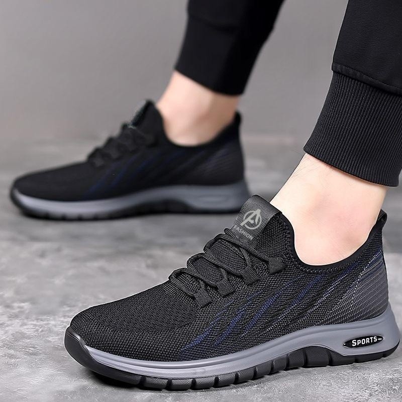 Foreign Trade Shoes Men's Summer Thin Breathable Flying Woven Mesh Men's Shoes Fashionable Lace-up Men's Lightweight Sports Running Shoes