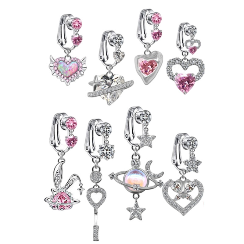 Picture of Gaby European and American Cross-Shaped Navel Ring Planet Moon Navel Ring Navel Ornament Rabbit Heart Non-Porous Navel Nail Ear Clip Dual Use