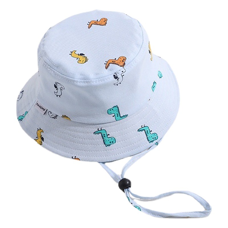 Small Dinosaur Printed Children's Fisherman Hat Spring New Children's Hat Flat Top Baby Sunscreen Hat 1-4 Years Old