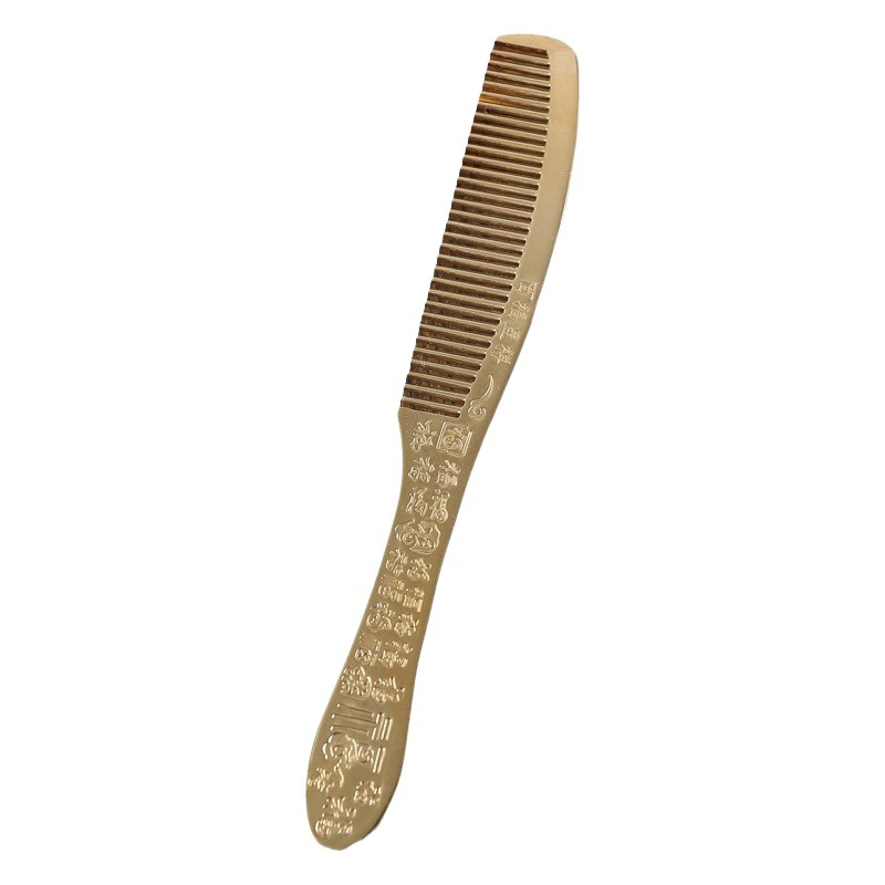 Picture of All brass Baifu comb exquisite long handle pure copper comb collection pattern Chinese men and women massage comb gift