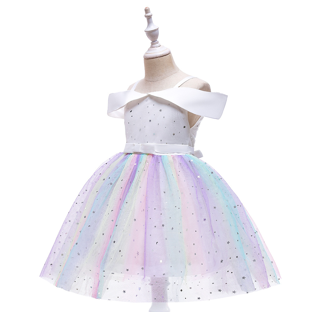 Picture of European and American New Summer Girls' Dress Starry Sky Sequined Tutu Skirt One-Shoulder Off-Shoulder Children's Dress Princess Dress