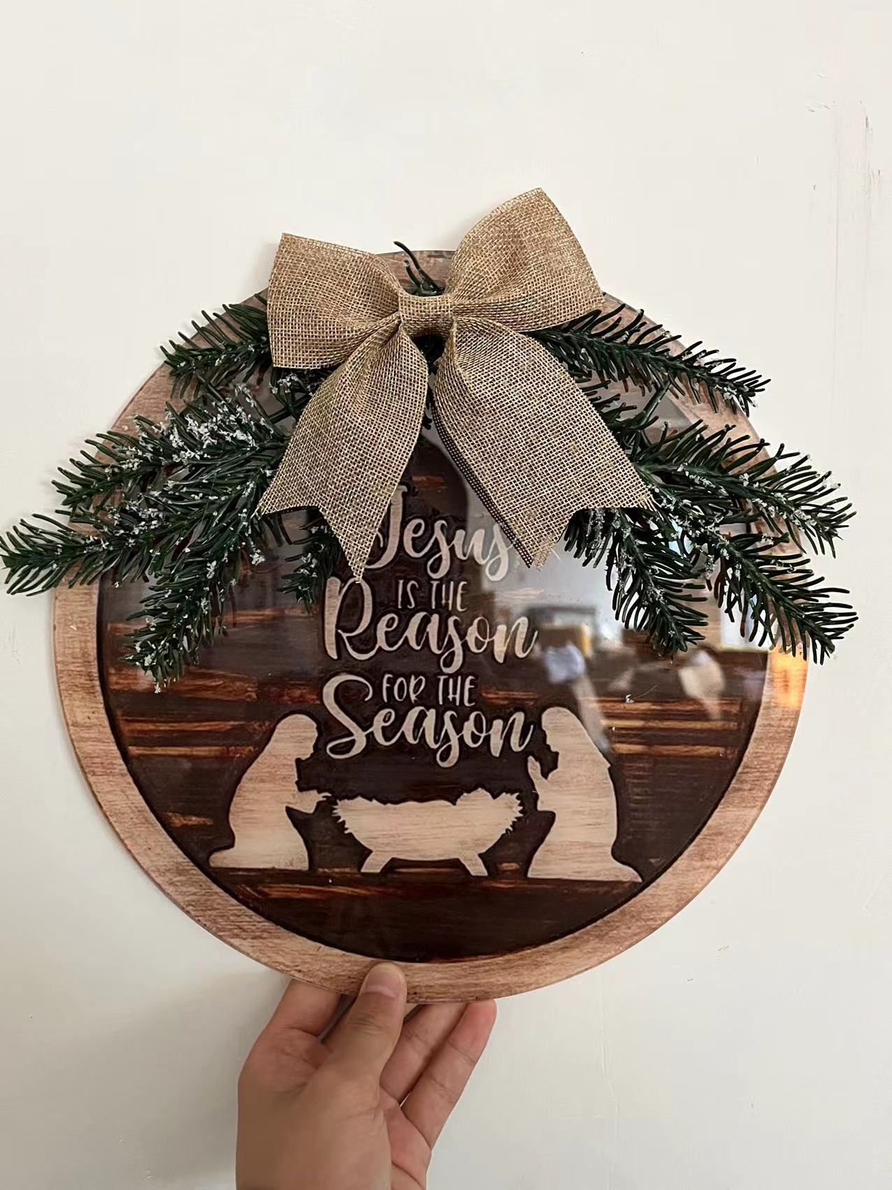 Christmas Sign-Jesus Independent Station New Christmas Wreath Courtyard Decorative Doorplate