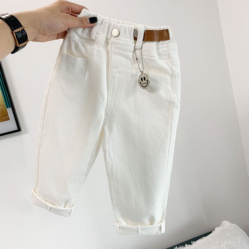 Picture of Boys' White Pants Children's Western Style Korean Style Trousers for Middle and Small Children's Spring and Autumn Girls' Baby's Denim Casual Trendy Pants